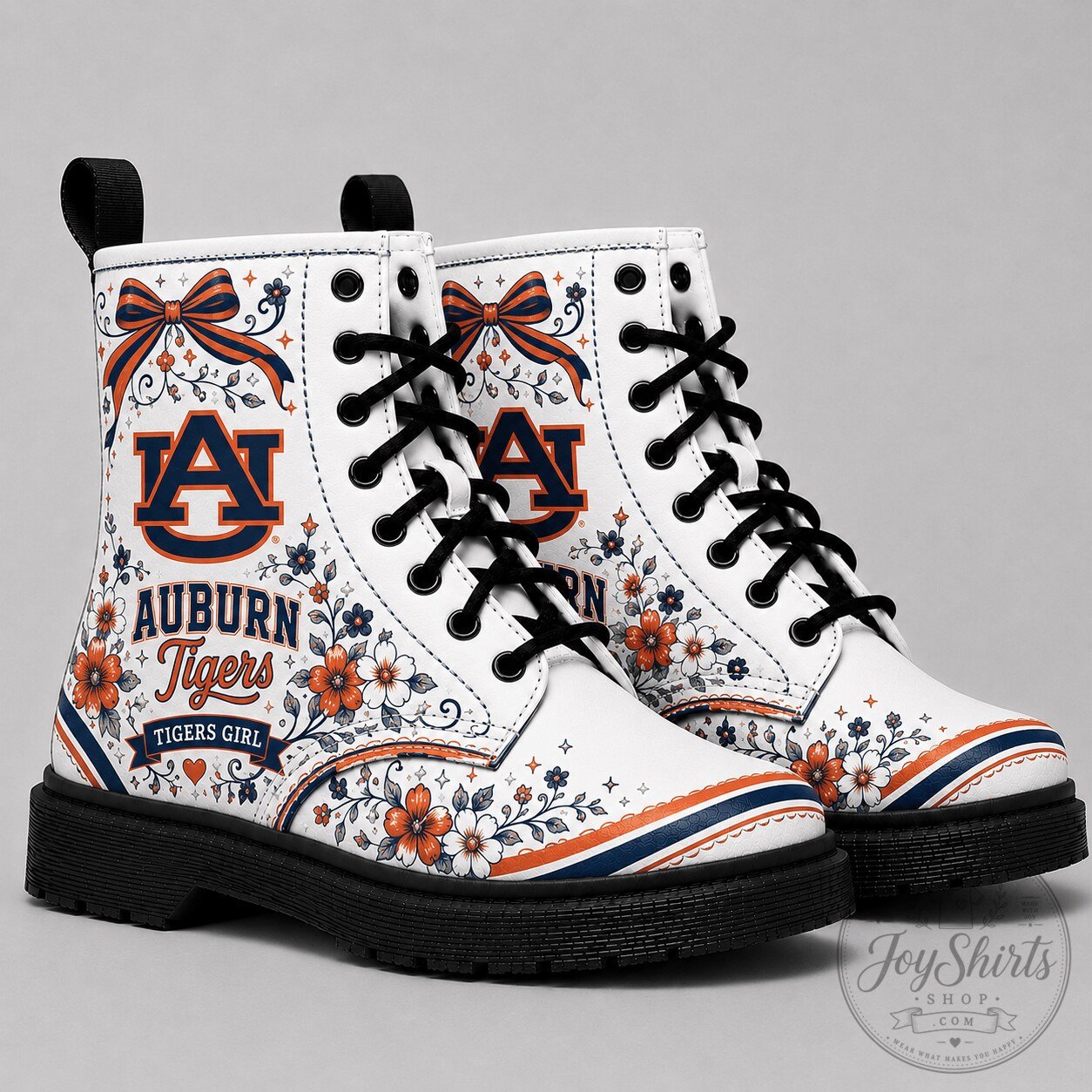 Auburn Tigers Floral Game Day White Combat Boots