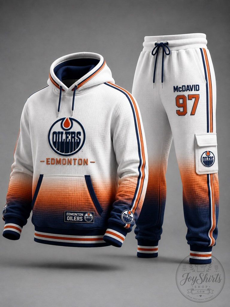 Edmonton Oilers Gradient Colorblock Hoodie and Joggers Tracksuit Set
