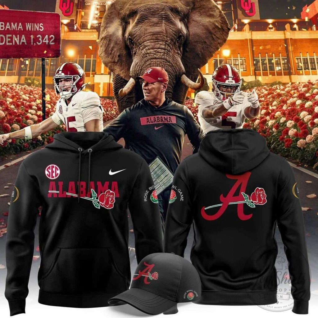 Alabama Crimson Tide Rose Bowl Game 2026 Black Hoodie