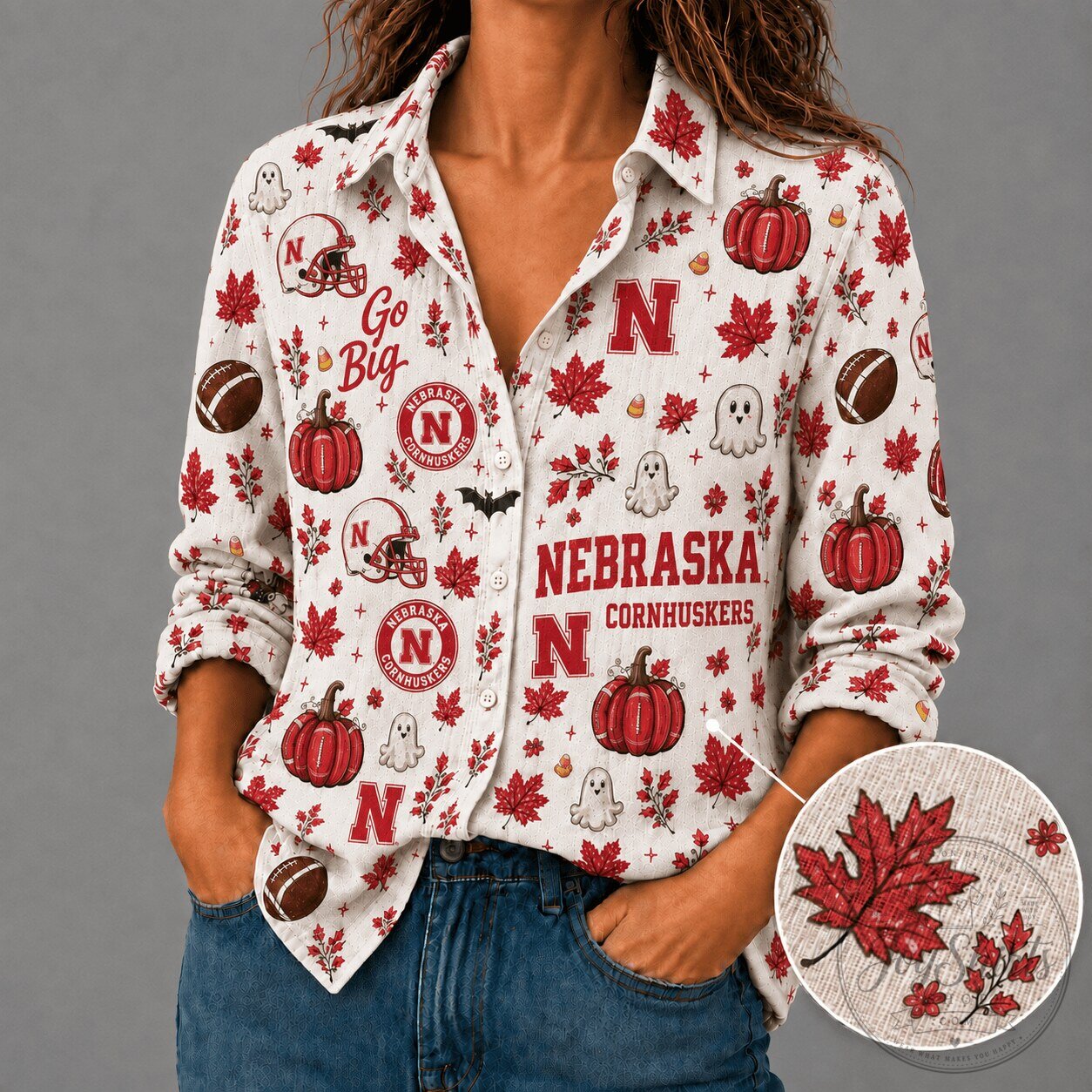Nebraska Cornhuskers Football Halloween Button Down Shirt