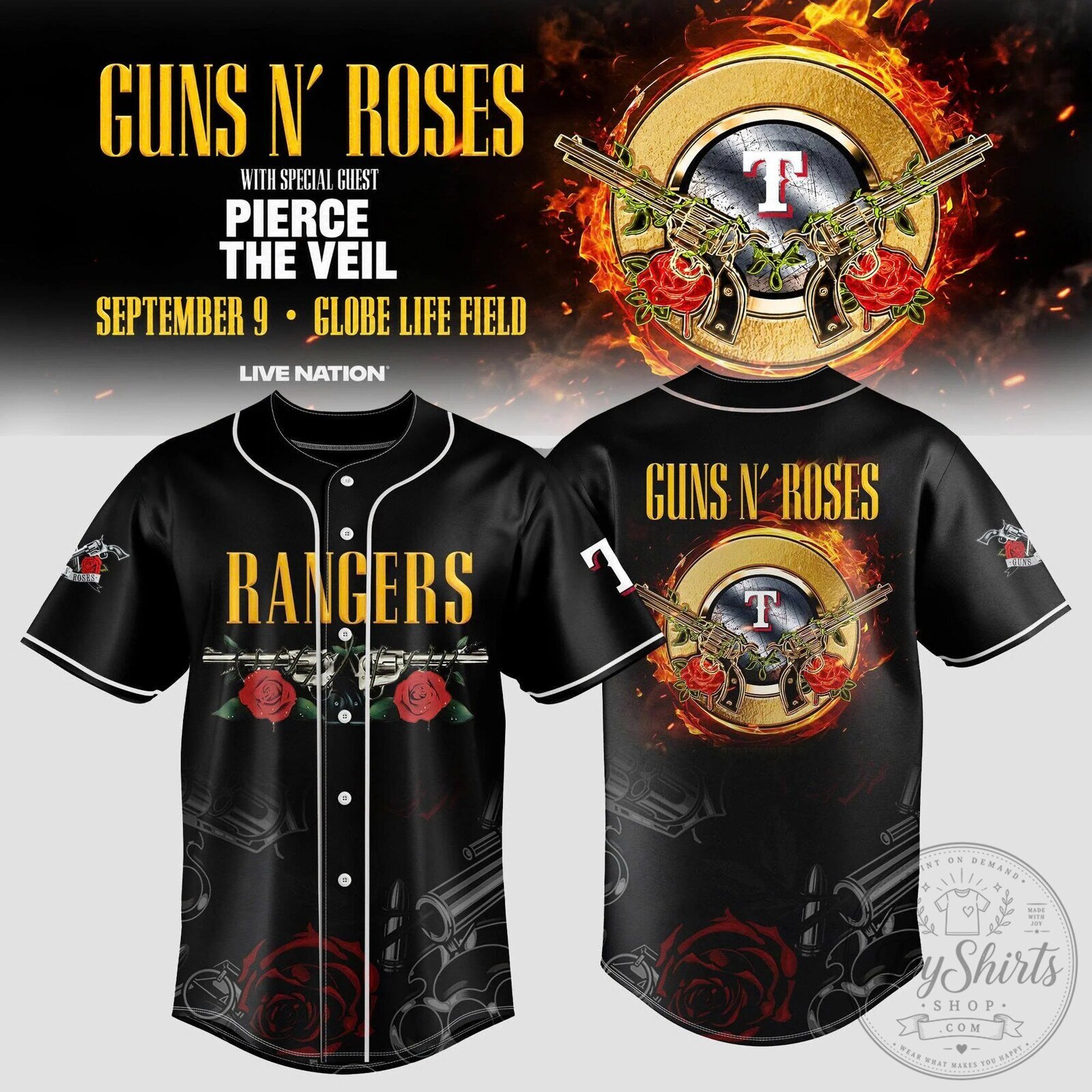Guns N' Roses Globe Life Field Baseball Concert Jersey