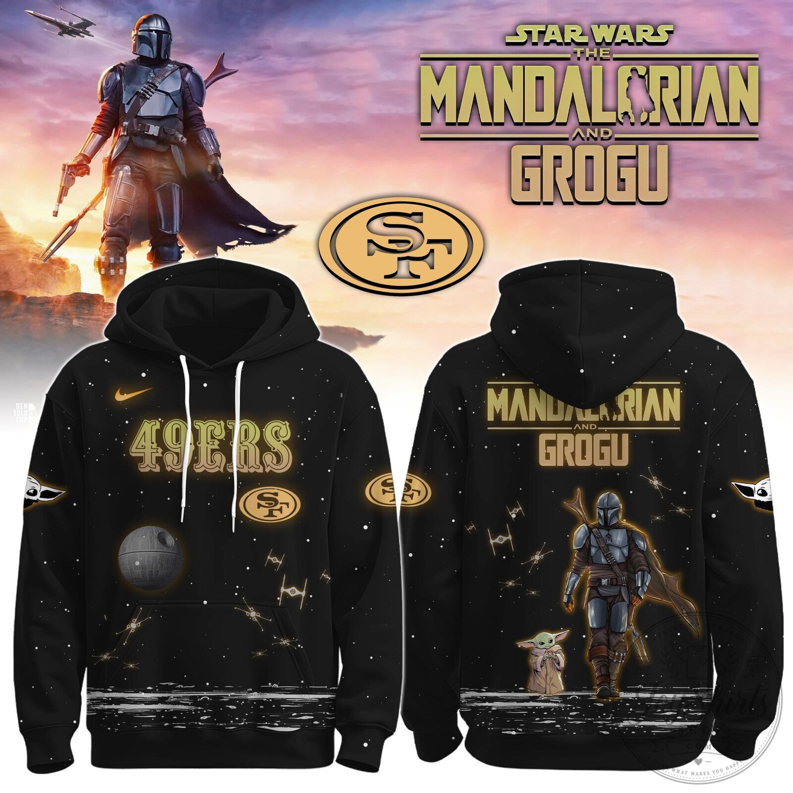 San Francisco 49ers Star Wars The Mandalorian Grogu Black Hoodie