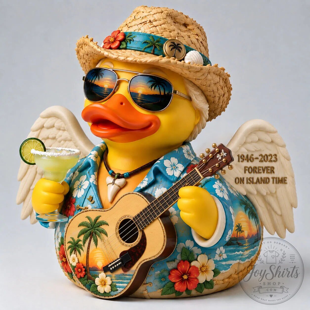 Jimmy Buffett Memorial Rubber Duck Figurine with Margarita and Guitar