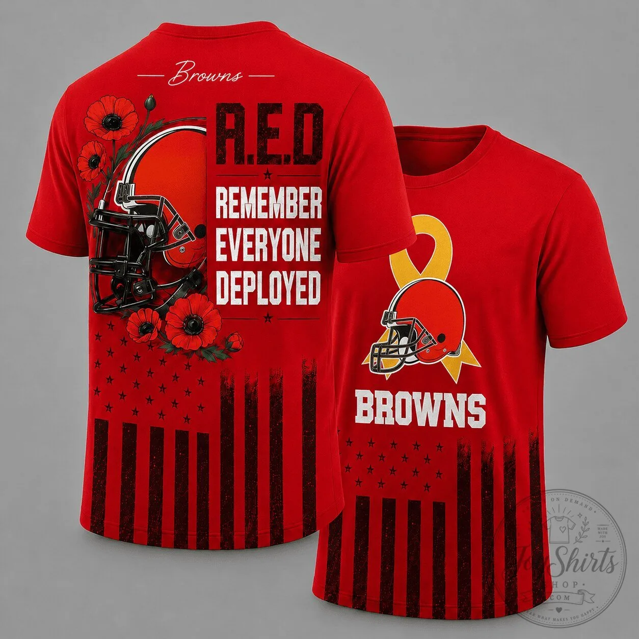 Cleveland Browns Shirt Remember Everyone Deployed Poppy Flower T-Shirt