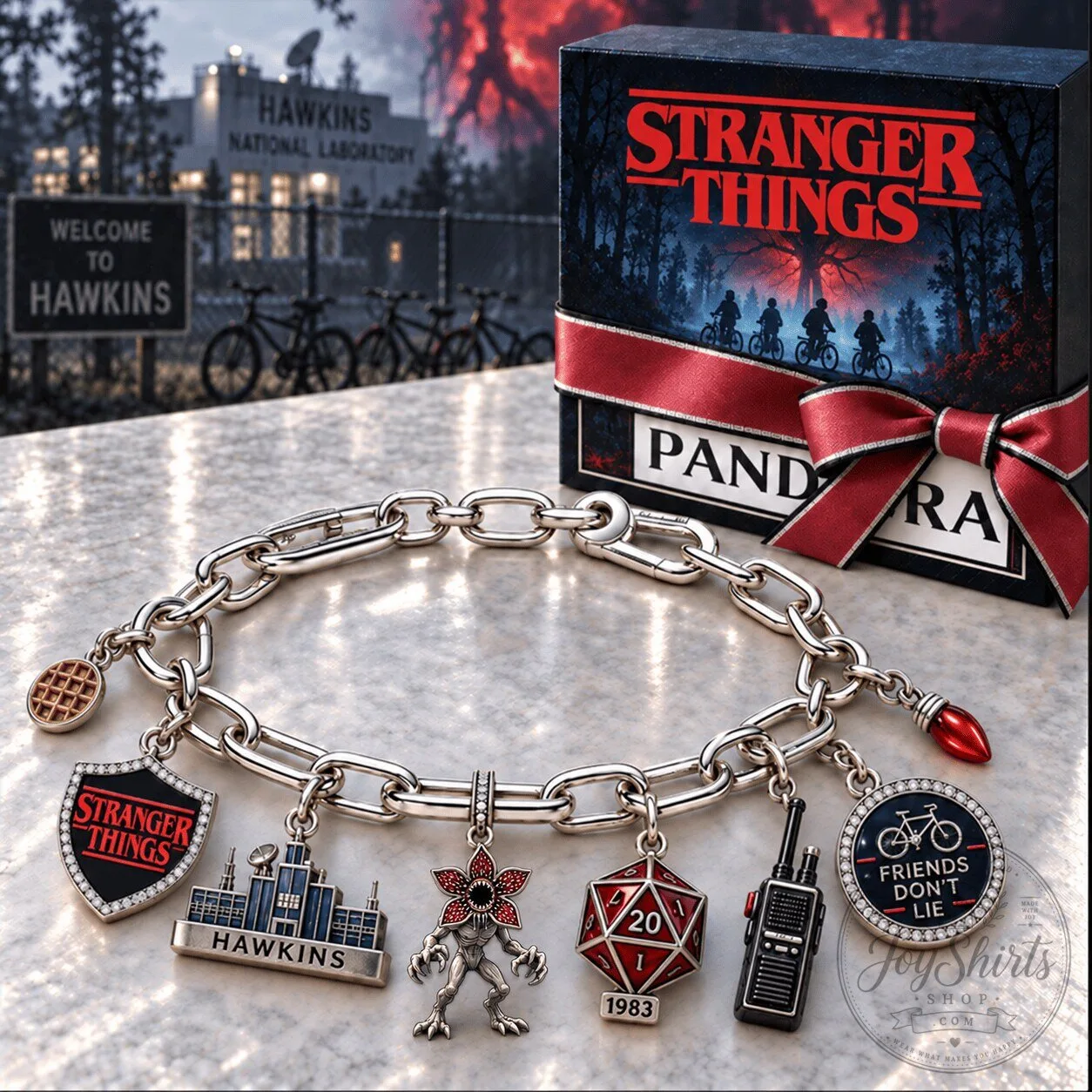 Stranger Things Hawkins National Laboratory Silver Charm Bracelet Set 1 Stranger Things Hawkins National Laboratory Silver Charm Bracelet Set