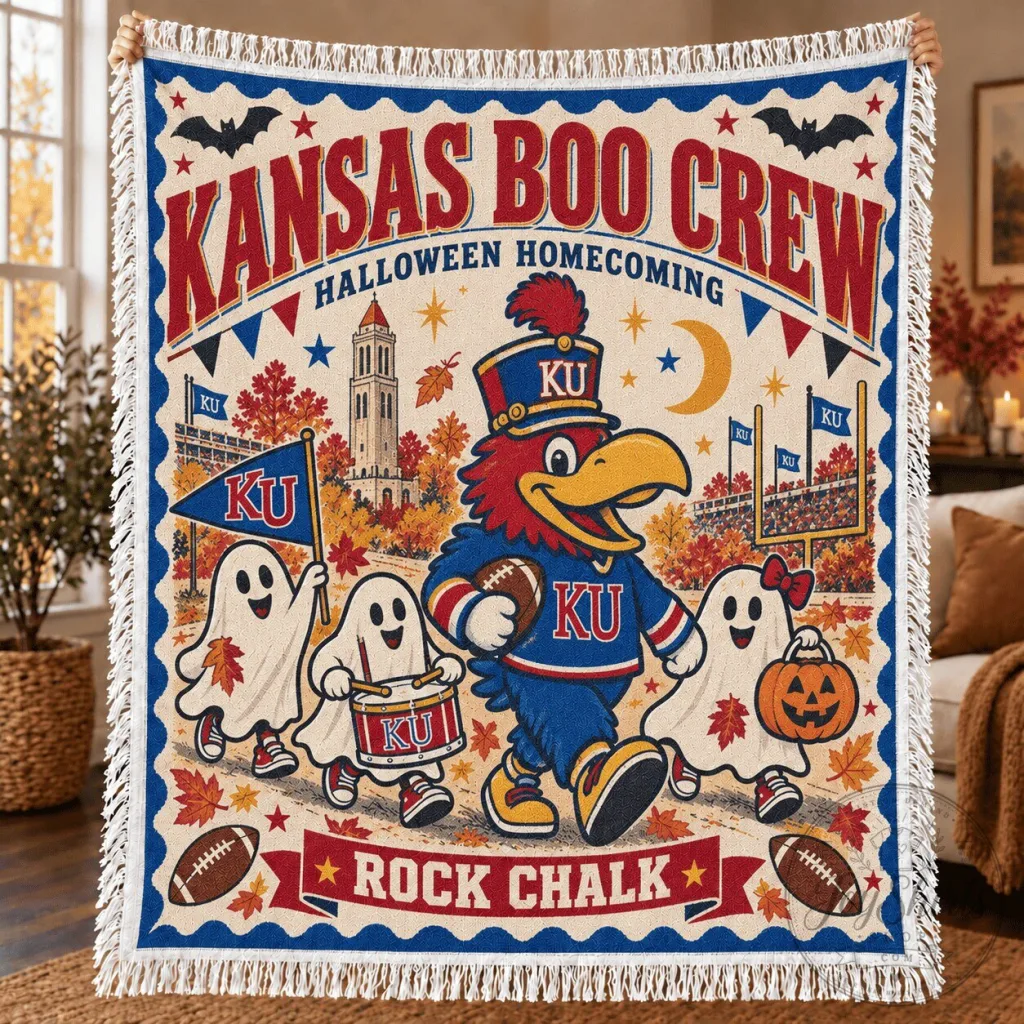 Kansas Jayhawks Halloween Homecoming Boo Crew Rock Chalk Blanket Kansas Jayhawks Halloween Homecoming Boo Crew Rock Chalk Blanket