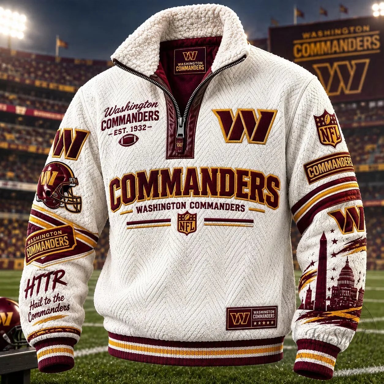 Washington Commanders Football Team Sherpa Fleece Quarter-Zip Pullover Hoodie