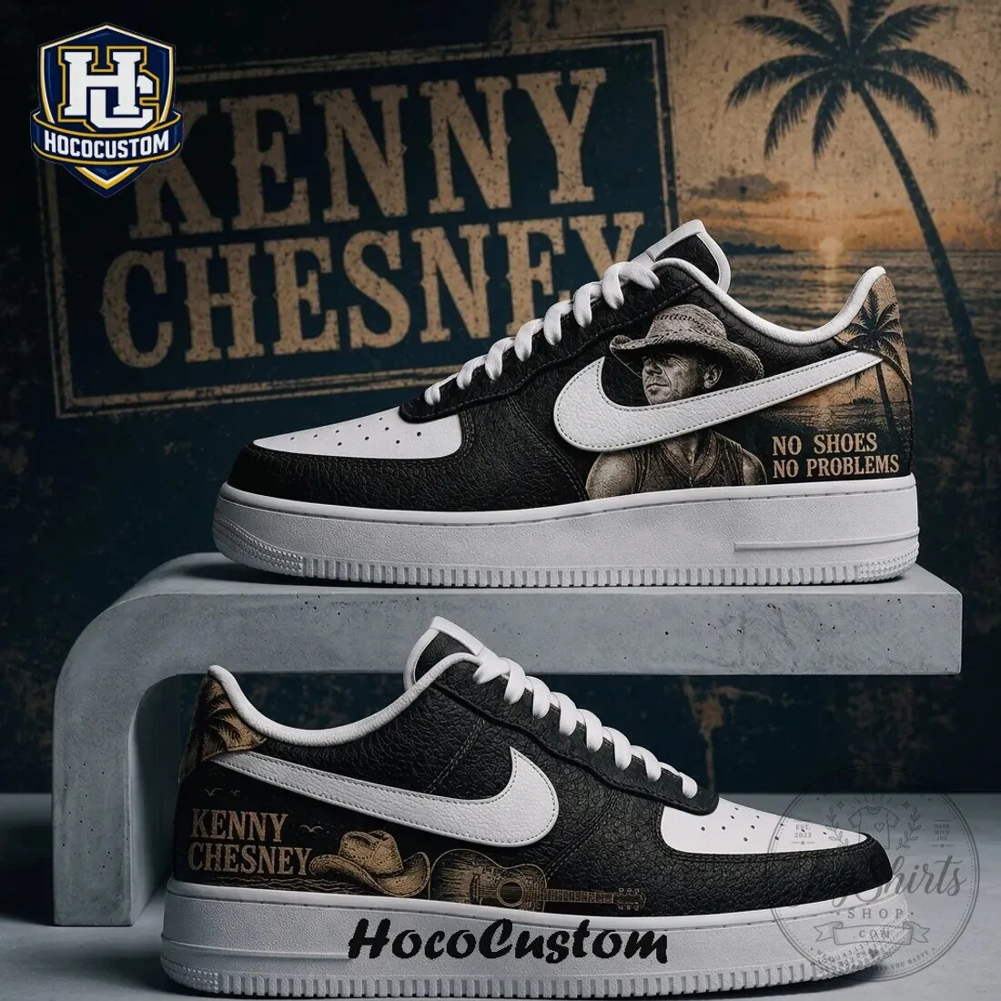 Kenny Chesney No Shoes No Problems Tropical Theme Custom Leather Sneakers