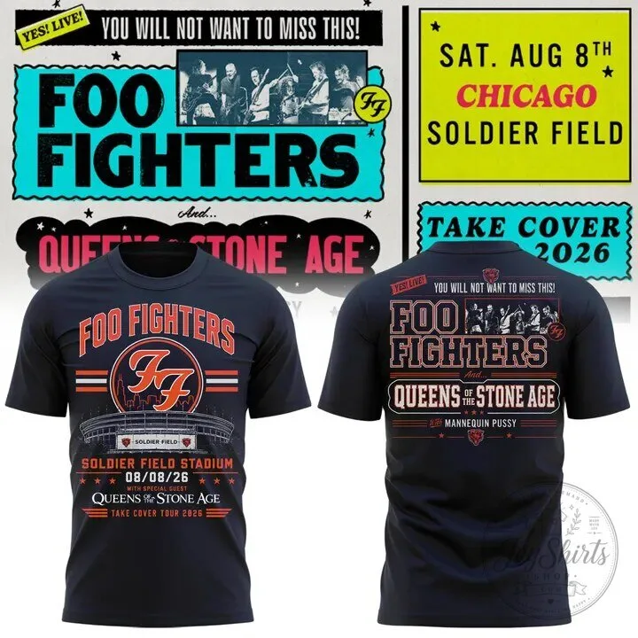 Soldier Field Foo Fighters and Queens of the Stone Age Take Cover Tour 2026 T-Shirt 1 Soldier Field Foo Fighters and Queens of the Stone Age Take Cover Tour 2026 T-Shirt