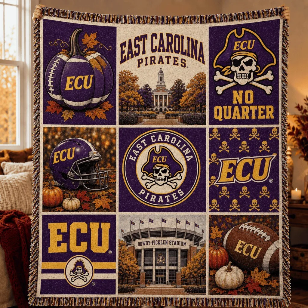East Carolina Pirates Football Team Fall Season Throw Blanket