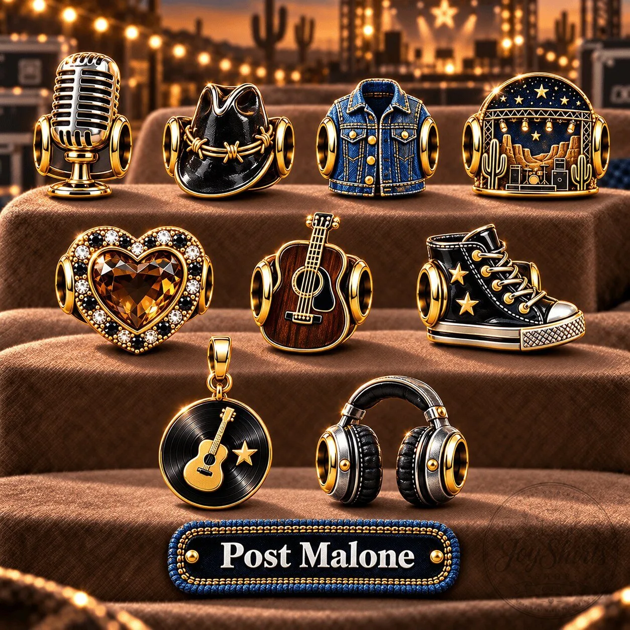 Post Malone Gold Charm Set Pendant Necklace