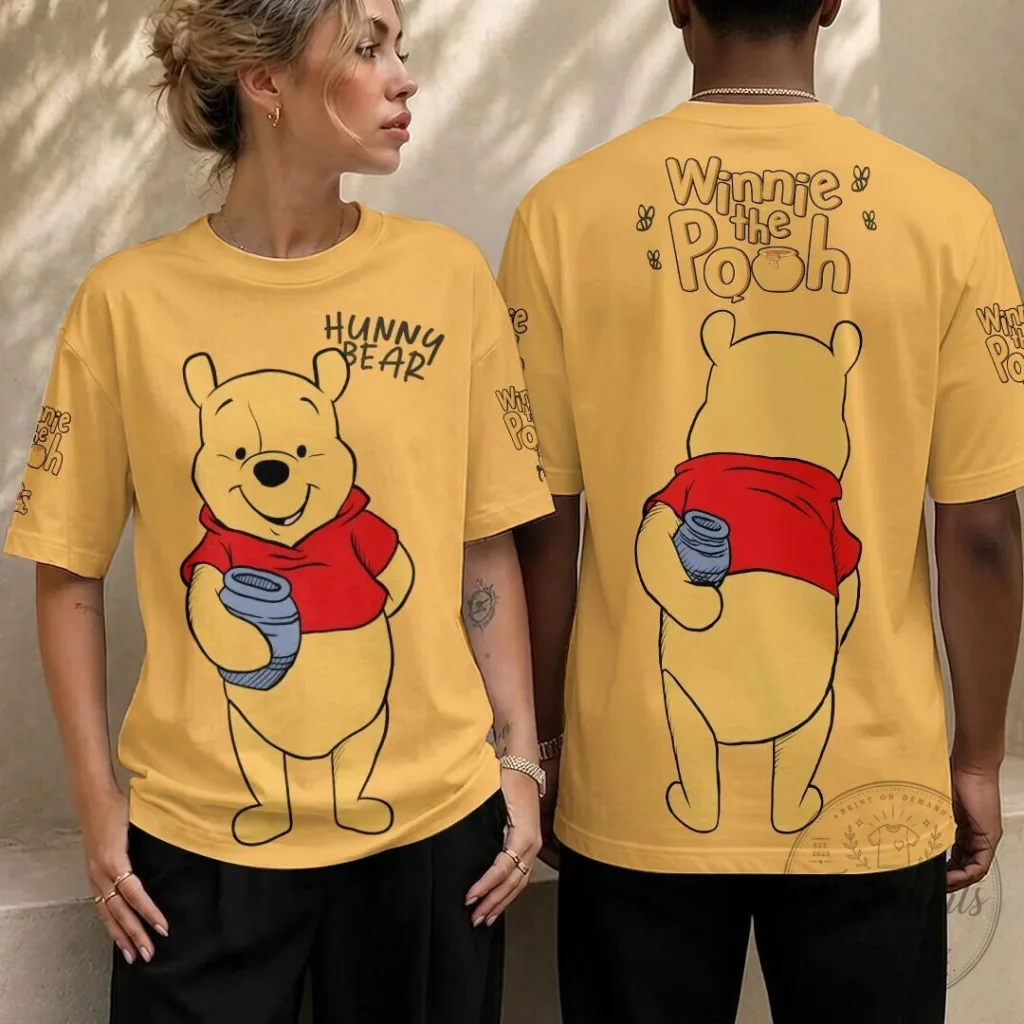 Winnie The Pooh Hunny Bear Cartoon Character Yellow Graphic T-Shirt