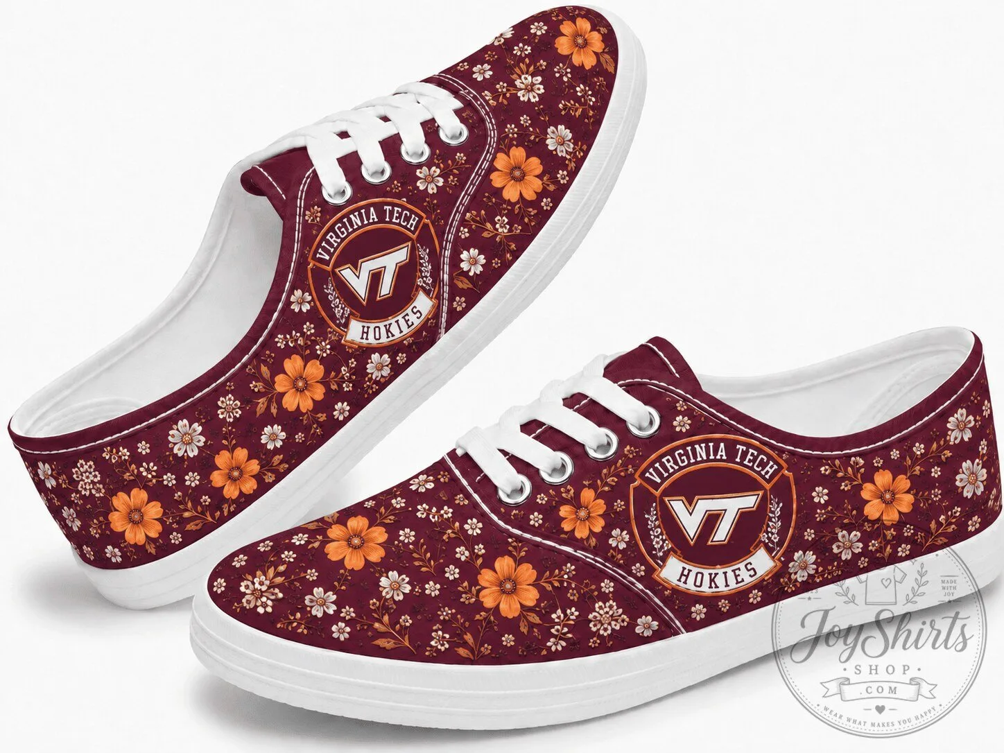 Virginia Tech Hokies Floral Pattern Low Top Canvas Shoes