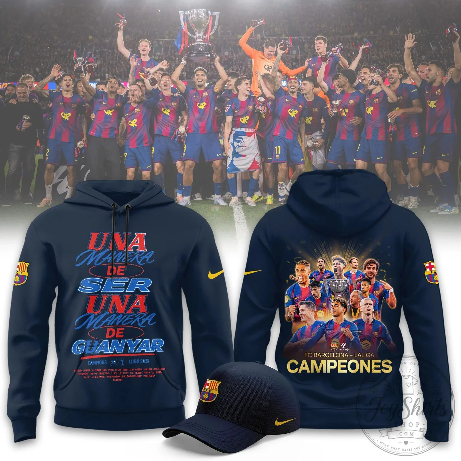 FC Barcelona Champions Navy Blue Pullover Hoodie