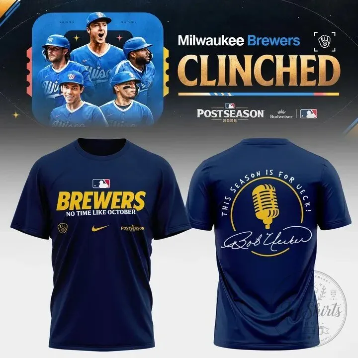 Milwaukee Brewers Clinched Postseason 2026 Bob Uecker Microphone T-Shirt