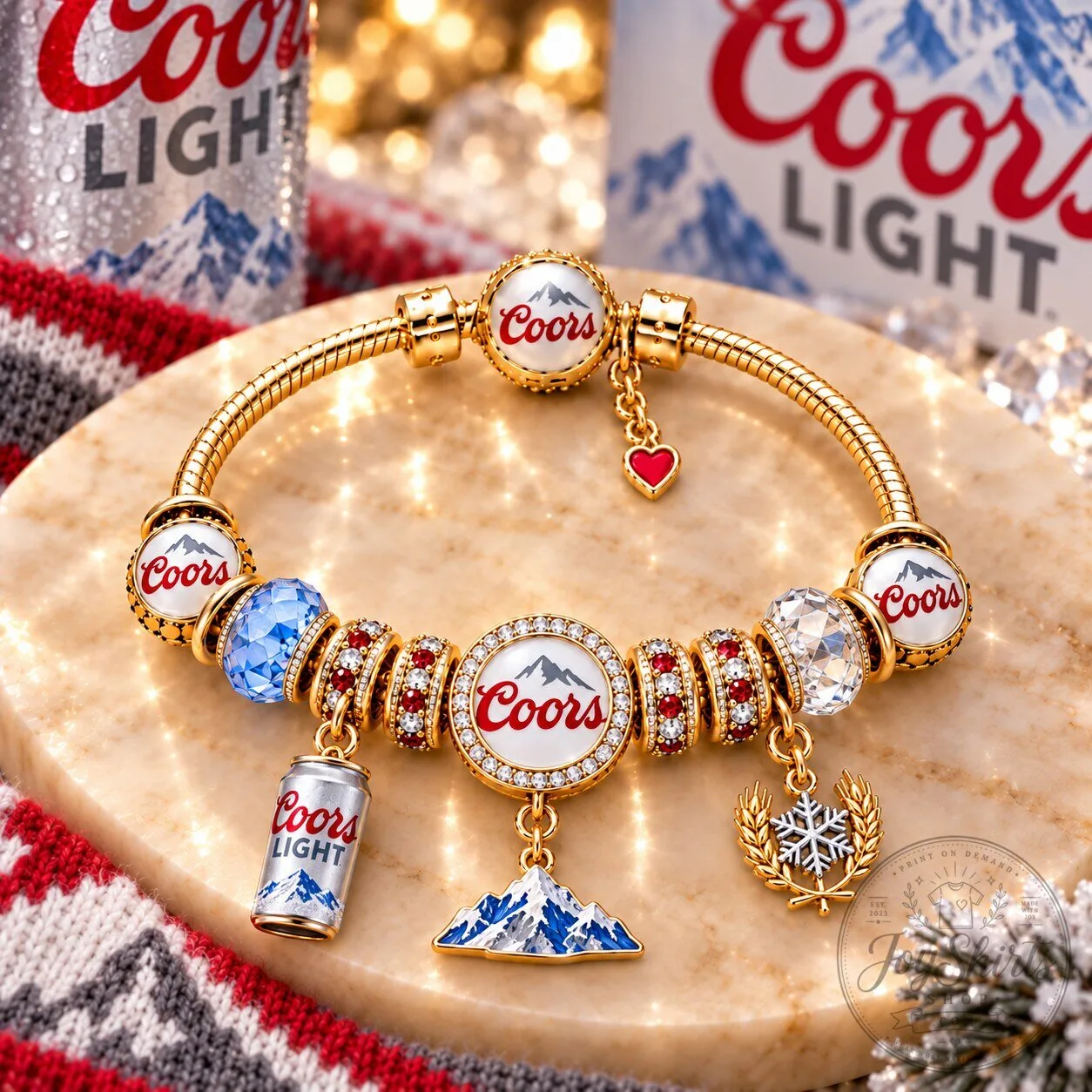 Coors Light Beer Can Charm Bracelet with Mountain and Snowflake Charms