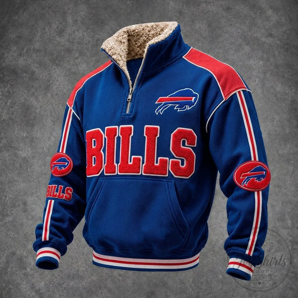 Buffalo Bills Quarter-Zip Pullover Jacket with Sherpa-Lined Collar