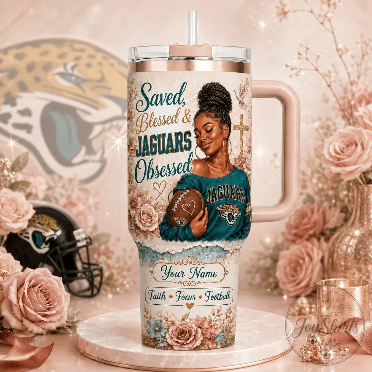 Jacksonville Jaguars Football Saved Blessed Obsessed Tumbler with Handle