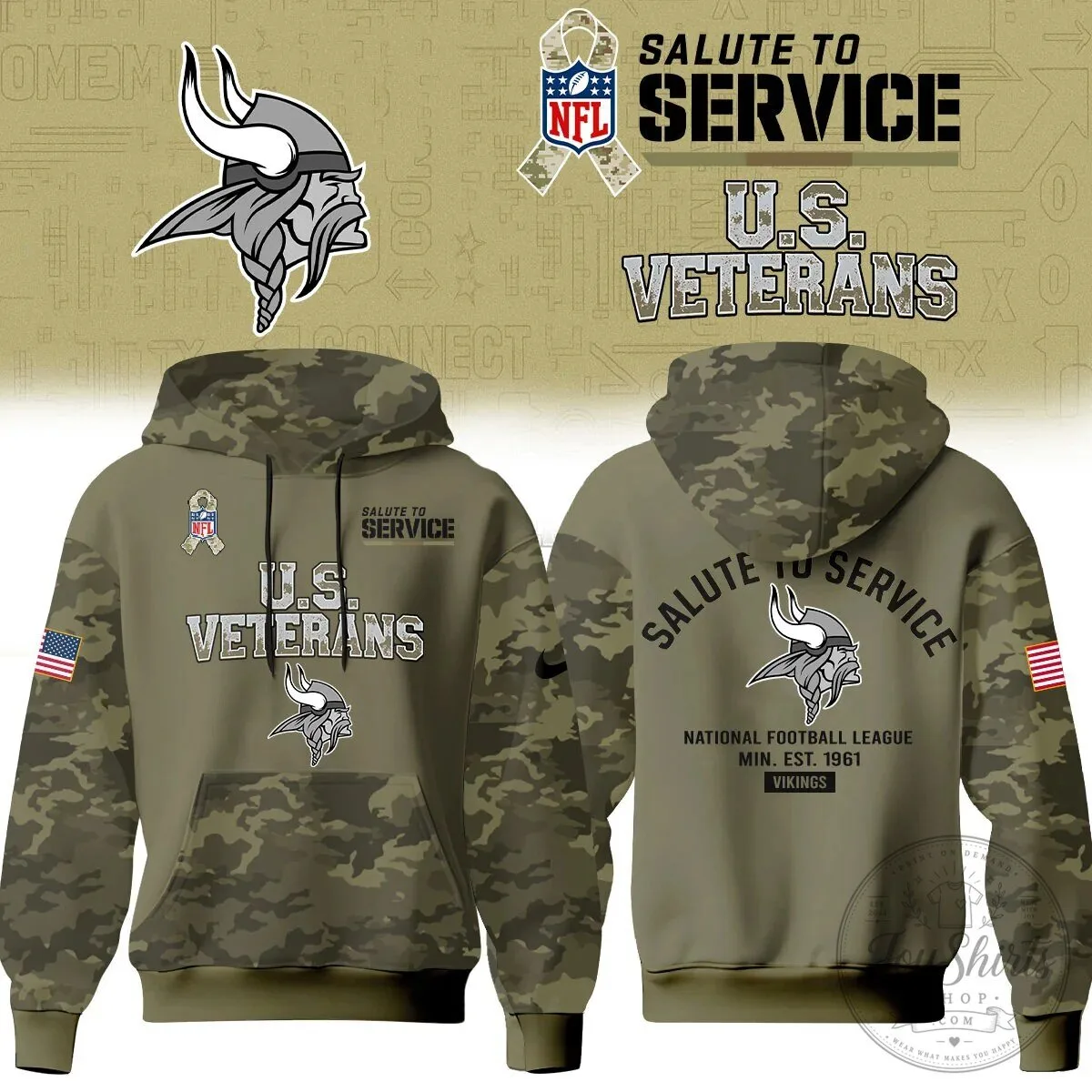 Minnesota Vikings Salute To Service United States Veterans Camouflage Hoodie