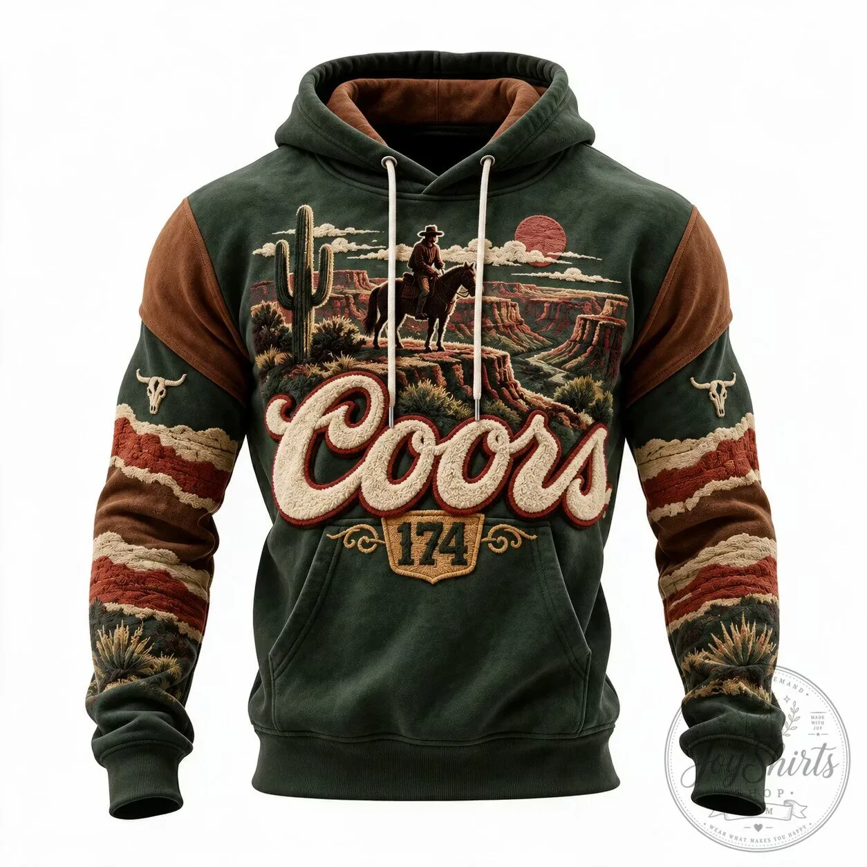 Coors Rodeo Cowboy Western Landscape Embroidered Style Hoodie