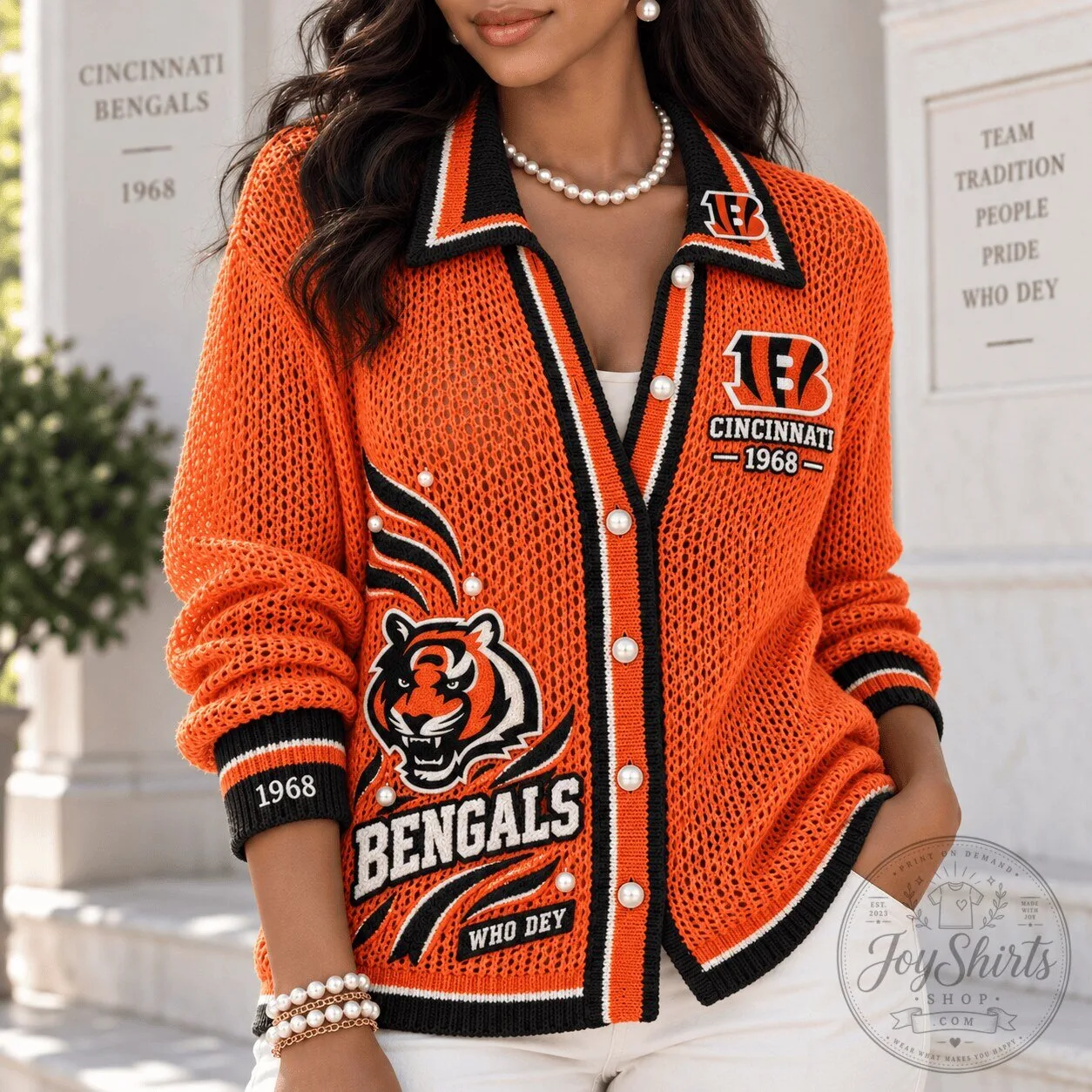 Cincinnati Bengals Who Dey Team Tradition Pride Open Knit Cardigan