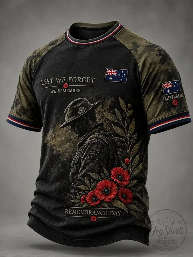 Australian Remembrance Day Lest We Forget Soldier Poppy Flowers T-Shirt