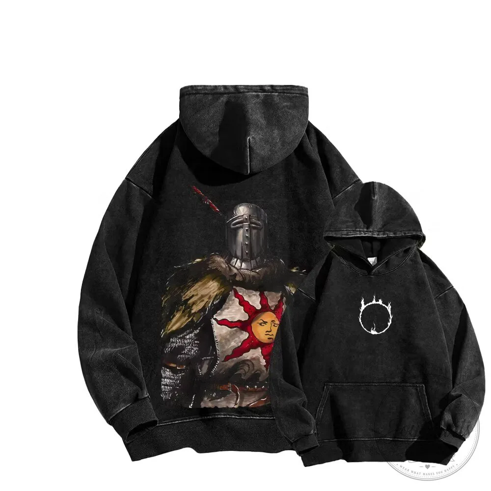 Dark Souls Solaire of Astora Washed Black Unisex Graphic Hoodie
