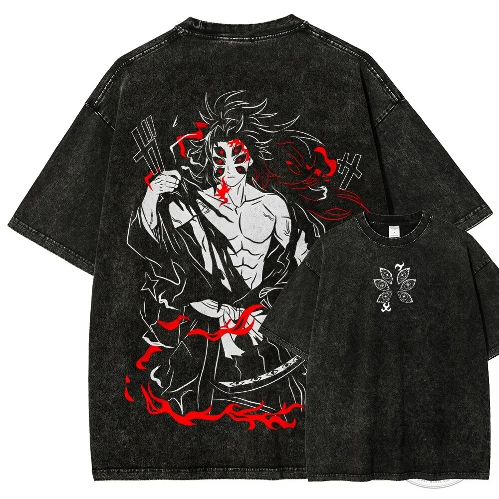 Demon Slayer Shirt Kokushibo Anime Manga Washed Graphic T-Shirt