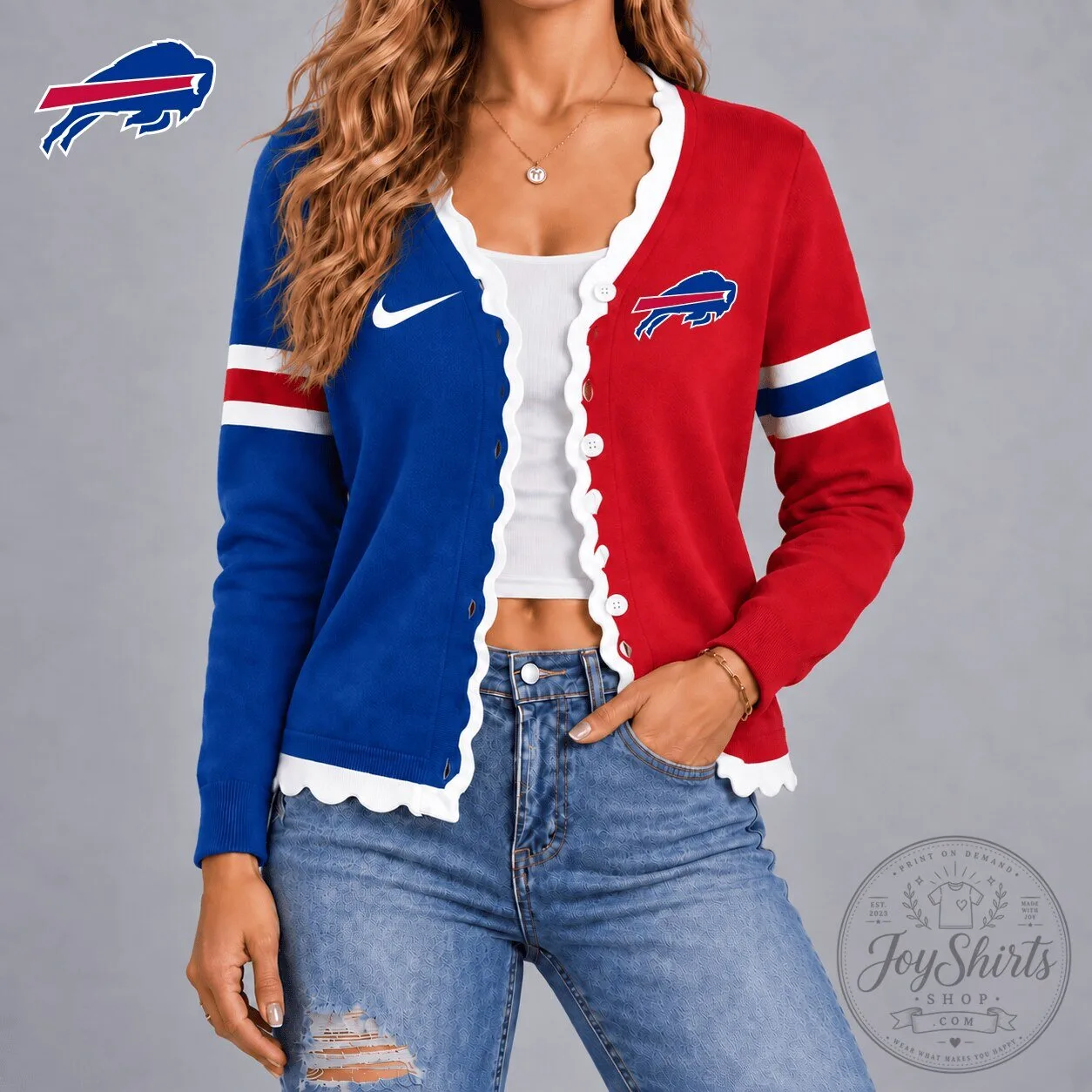 Buffalo Bills Nike Varsity Stripe Button Cardigan