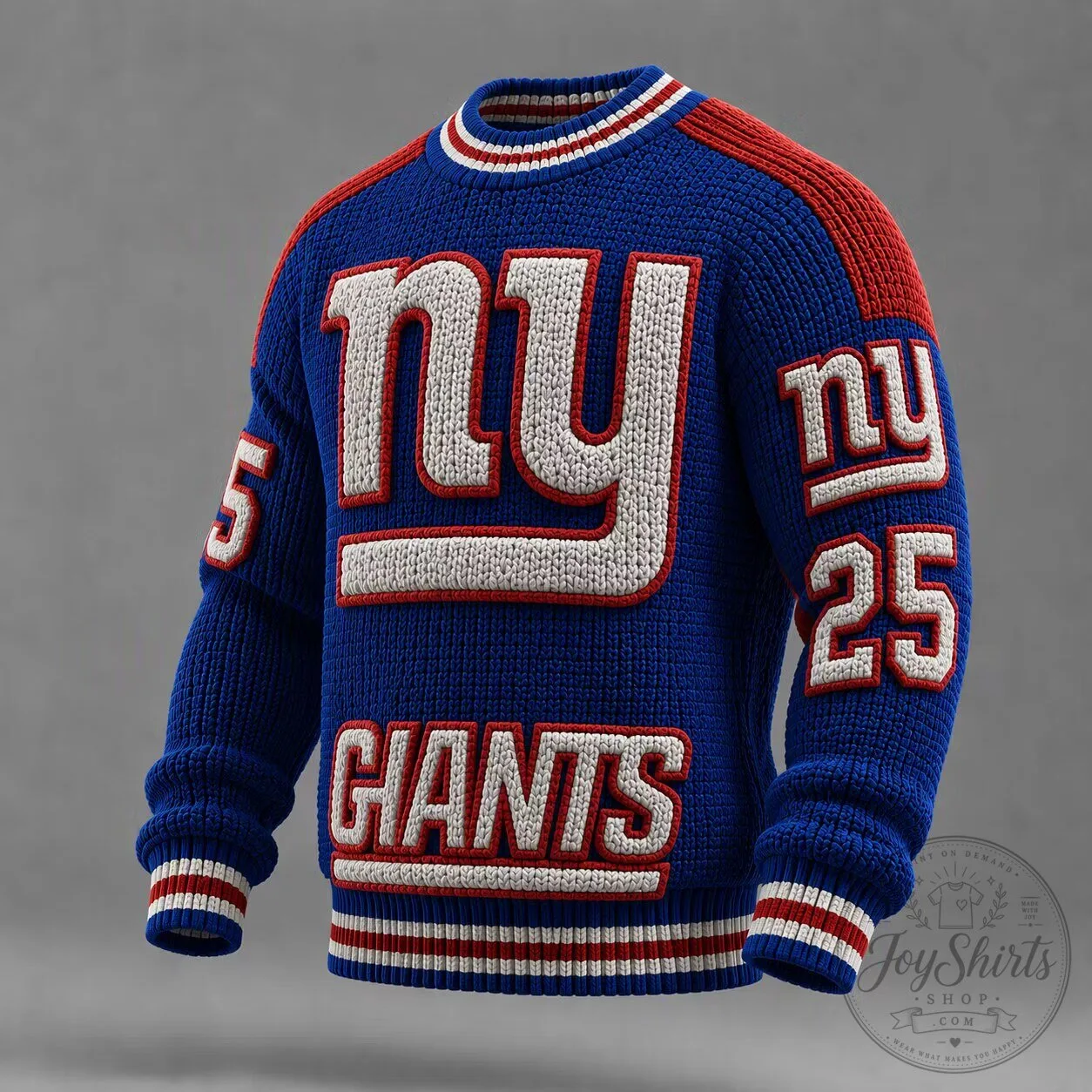 New York Giants Blue Red Knit Ugly Christmas Sweater