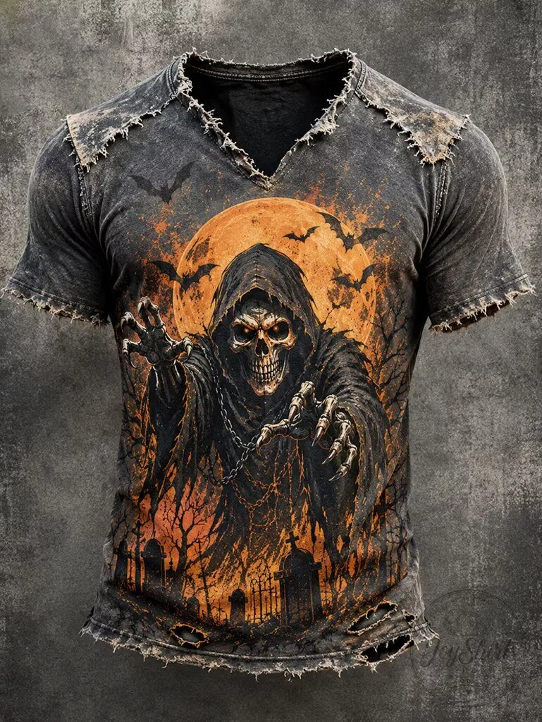 Funny Halloween Grim Reaper Skull Moon Bats T-Shirt