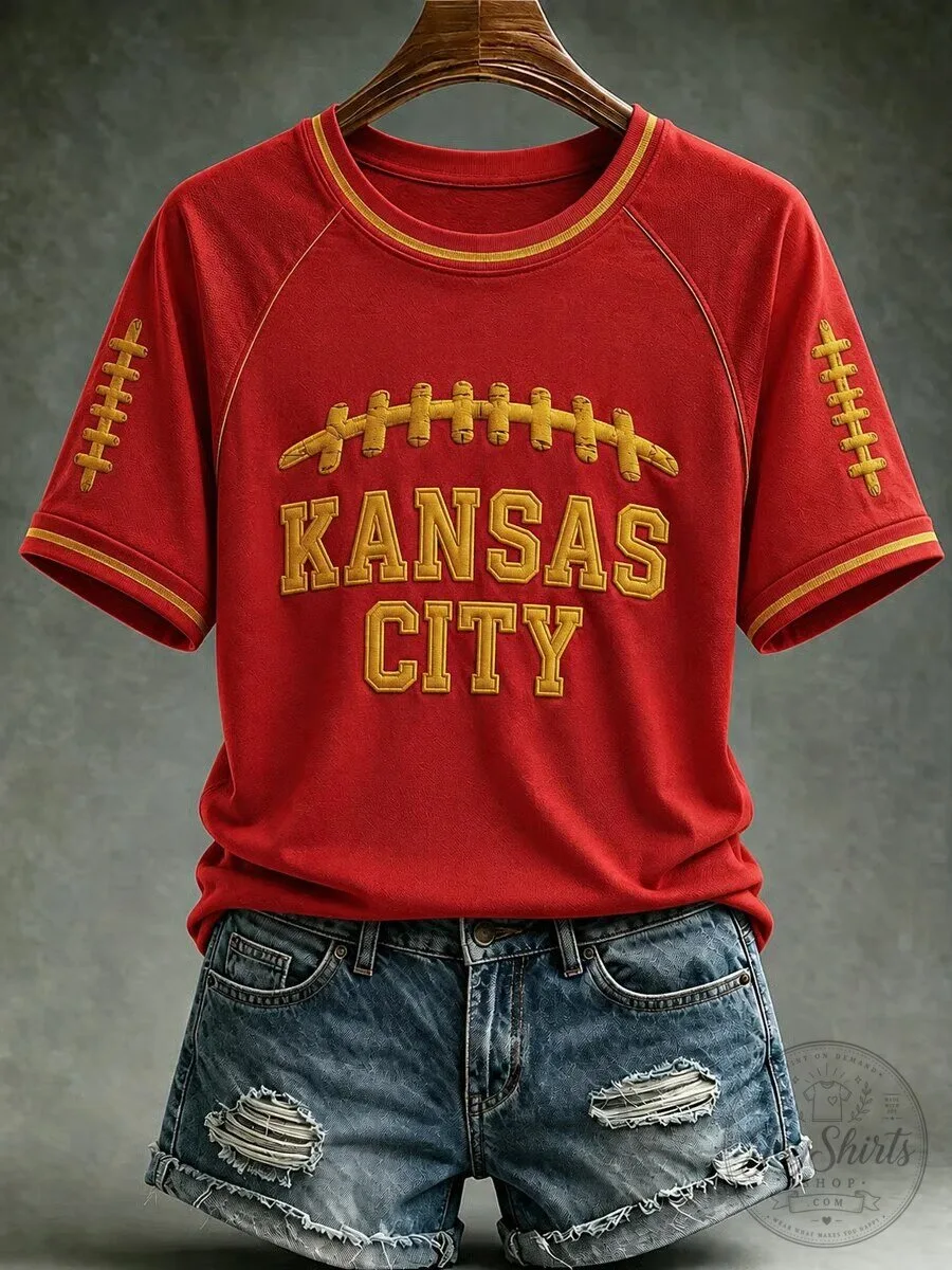 Kansas City Gameday Football Fan Red Raglan T-Shirt