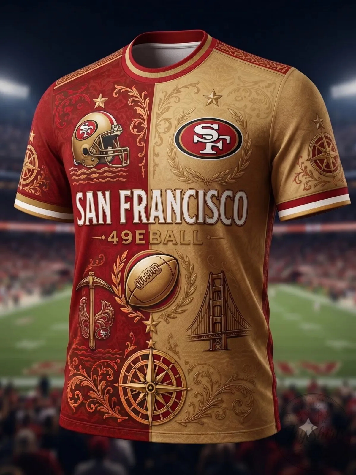 San Francisco 49ers Fan Shirt Football Team Gold Red Pattern T-Shirt