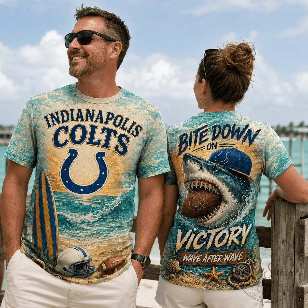 Indianapolis Colts Fan Shirt, Tropical Ocean Shark Football Team T-Shirt