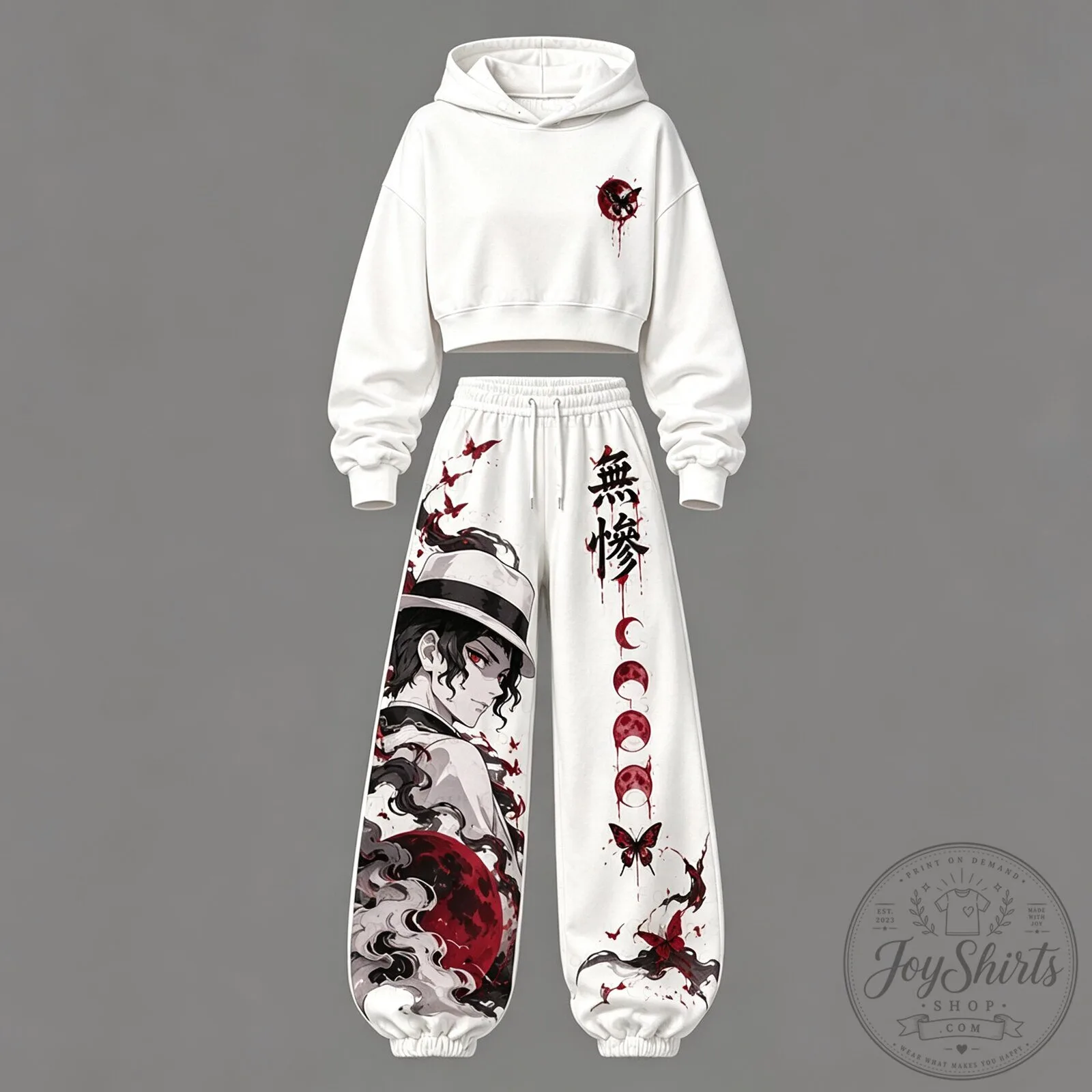 Demon Slayer Muzan Kibutsuji Cropped Hoodie and Jogger Pants Set