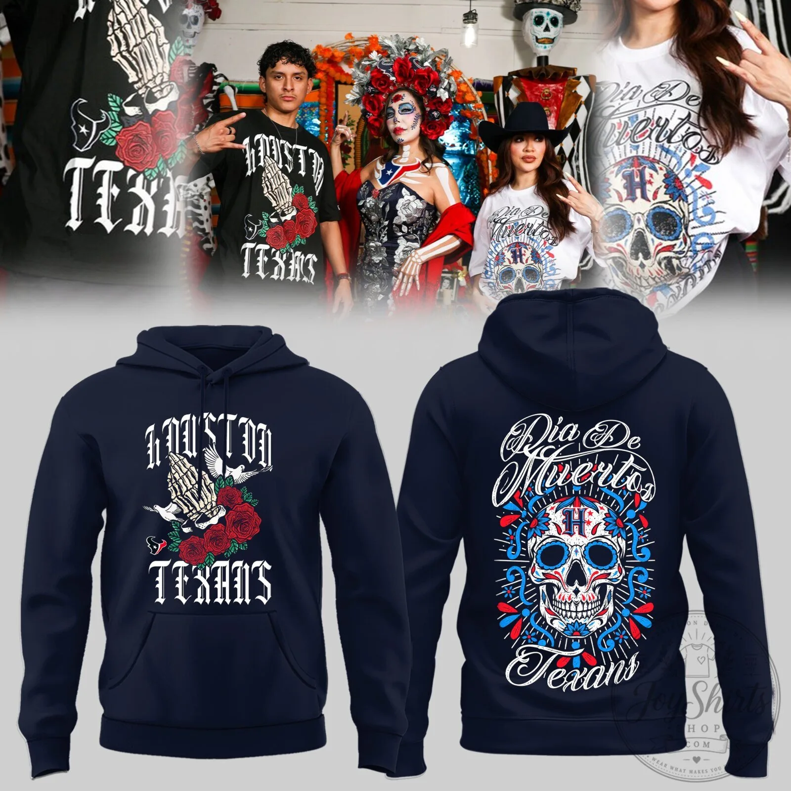 Houston Texans Dia de los Muertos Sugar Skull Navy Hoodie