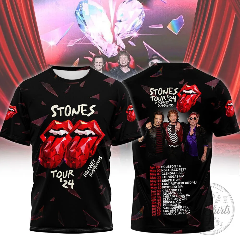 2024 Concert Schedule T-Shirt for Rolling Stones Hackney Diamonds Tour 5 2024 Concert Schedule T-Shirt for Rolling Stones Hackney Diamonds Tour