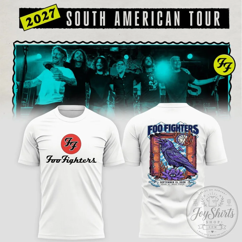 Foo Fighters South American Tour Purple Raven Clock Lotus Flower T-Shirt 25 Foo Fighters South American Tour Purple Raven Clock Lotus Flower T-Shirt