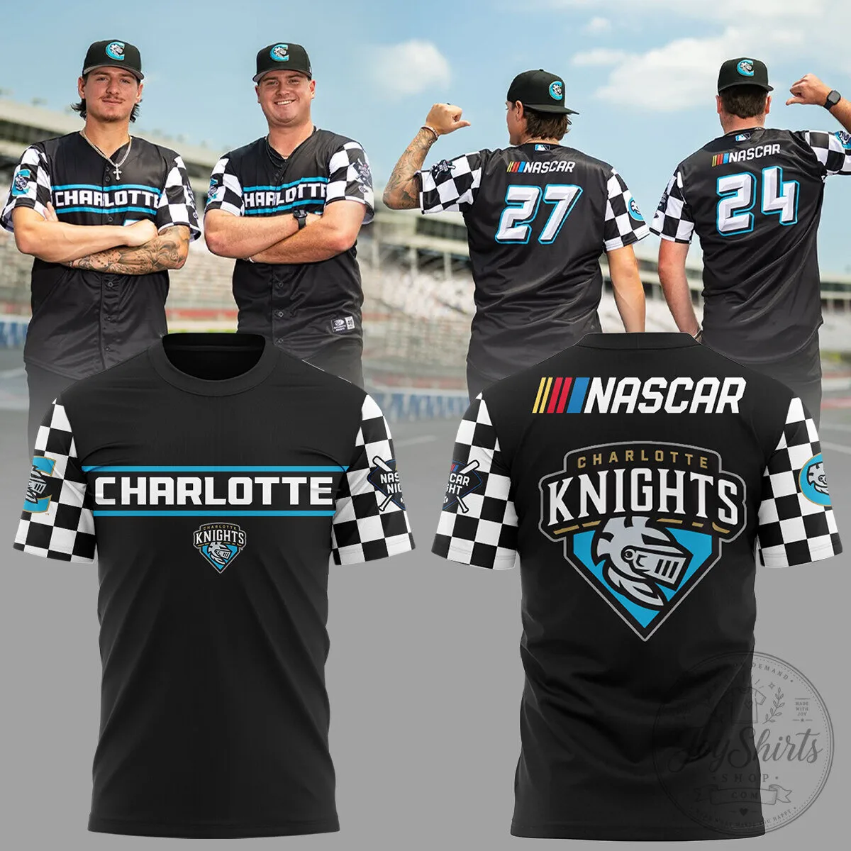 NASCAR Charlotte Knights Baseball Team Checkered Flag T-Shirt