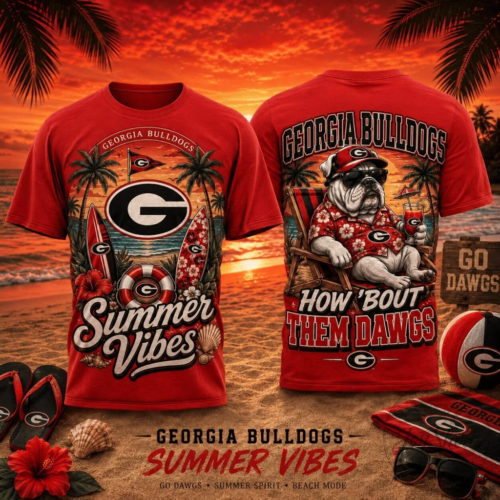 Georgia Bulldogs Summer Vibes Tropical Beach Red T-Shirt 15 Georgia Bulldogs Summer Vibes Tropical Beach Red T-Shirt