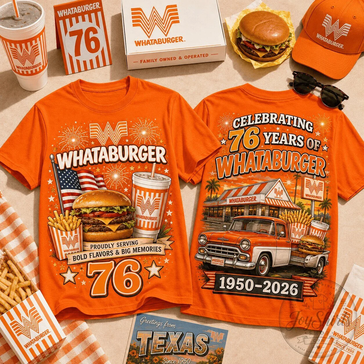 Whataburger 76th Anniversary Celebration Retro Truck and Burger T-Shirt