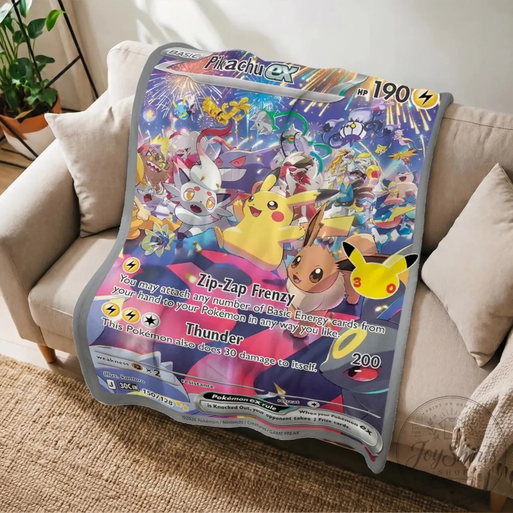 Pikachu EX Pokemon Trading Card Game Fleece Blanket Pikachu EX Pokemon Trading Card Game Fleece Blanket
