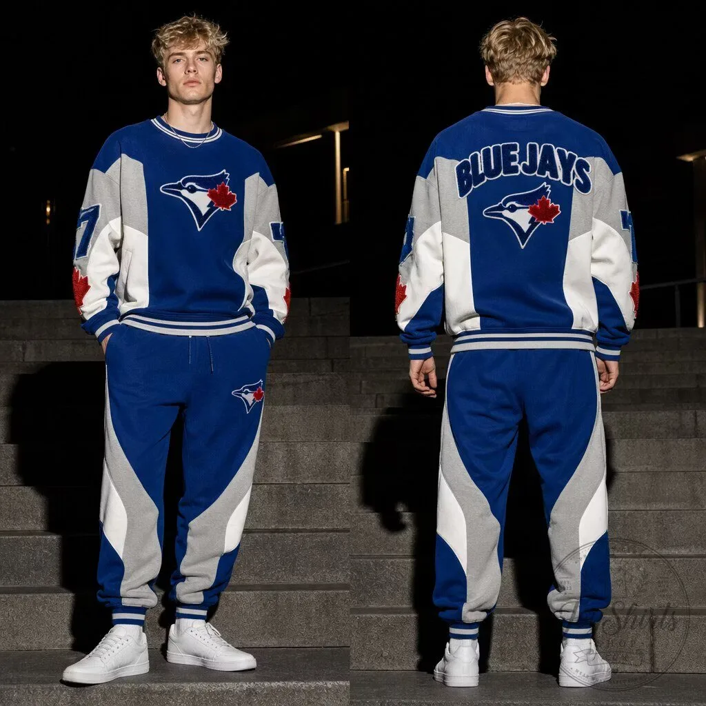 Toronto Blue Jays Baseball Team Color Block Sweatshirt and Sweatpants Set