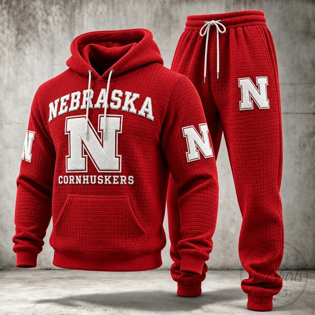 Nebraska Cornhuskers Red Quilted Pattern Hoodie and Sweatpants Set