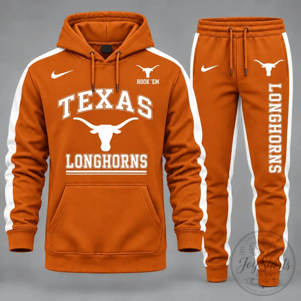 Texas Longhorns NCAA College Football Team Orange Hoodie and Sweatpants Set Texas Longhorns NCAA College Football Team Orange Hoodie and Sweatpants Set