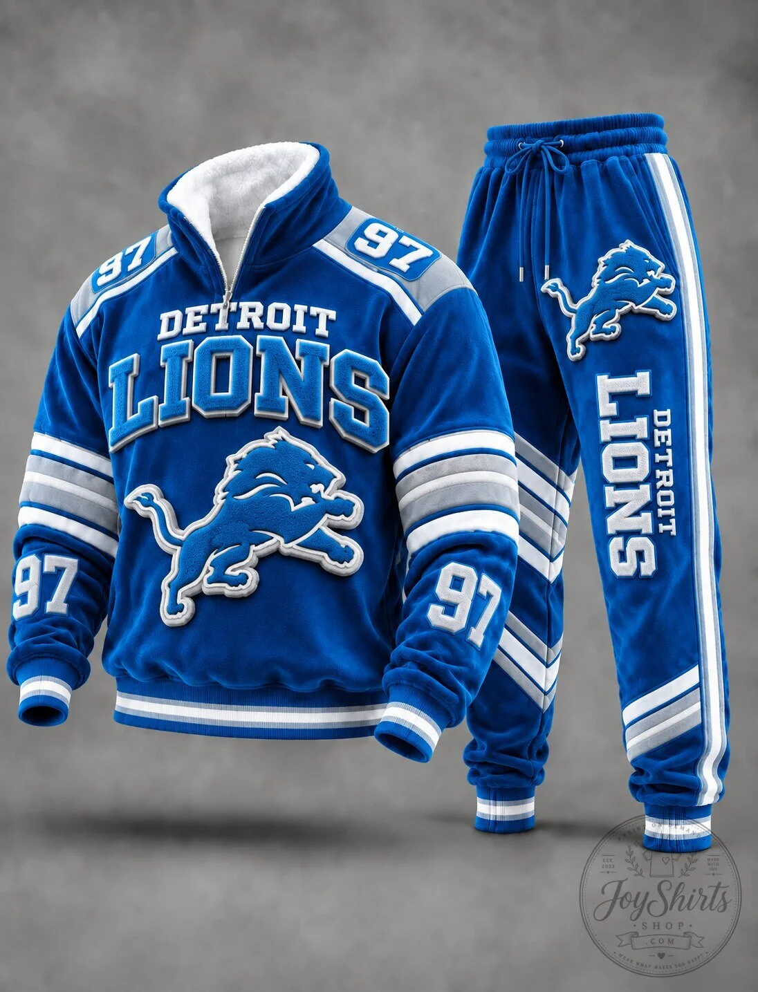 Detroit Lions Quarter-Zip Pullover Sweatshirt and Jogger Pants Tracksuit Set