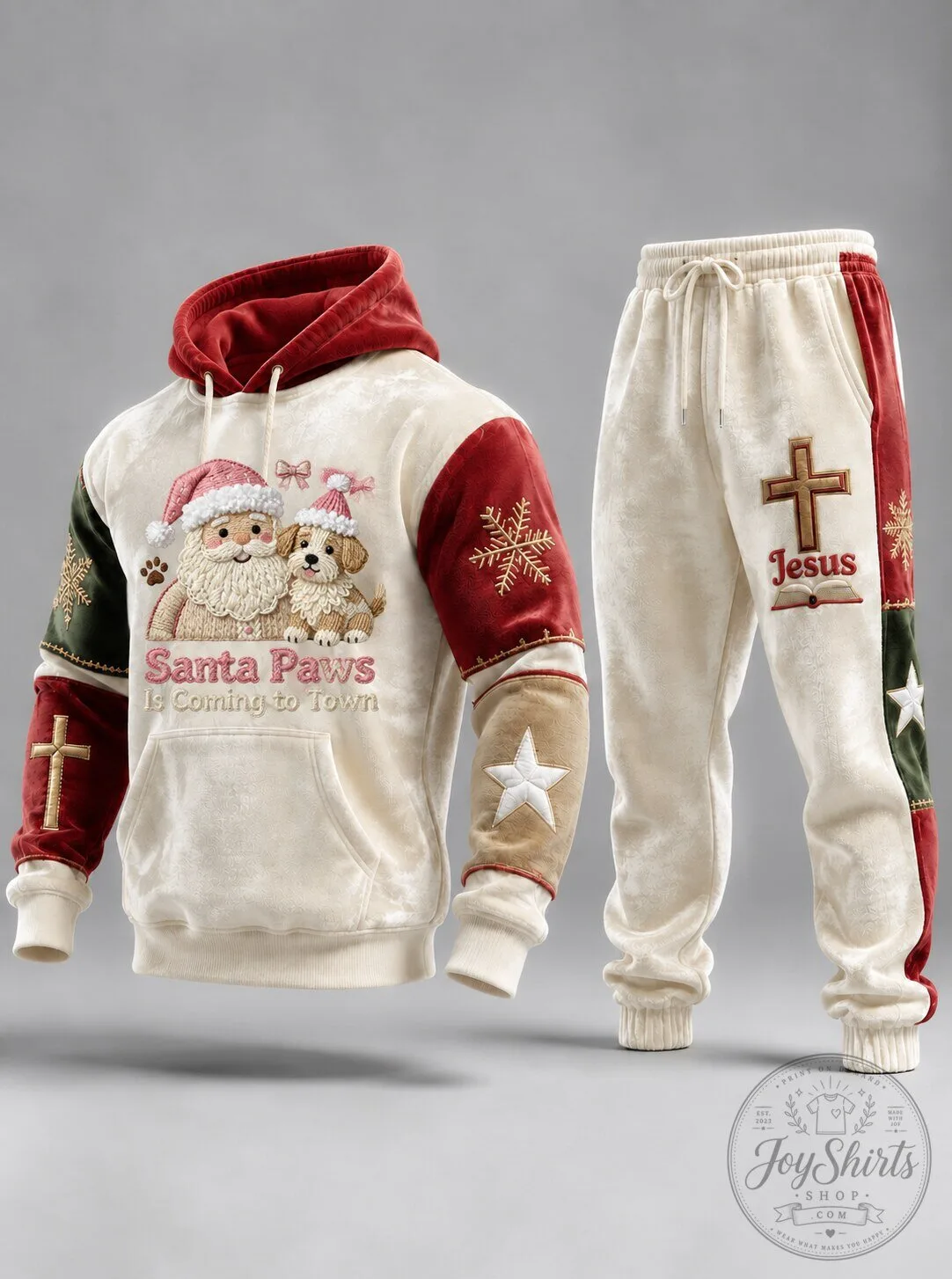 Santa Paws Is Coming To Town Christmas Hoodie And Sweatpants Tracksuit Set