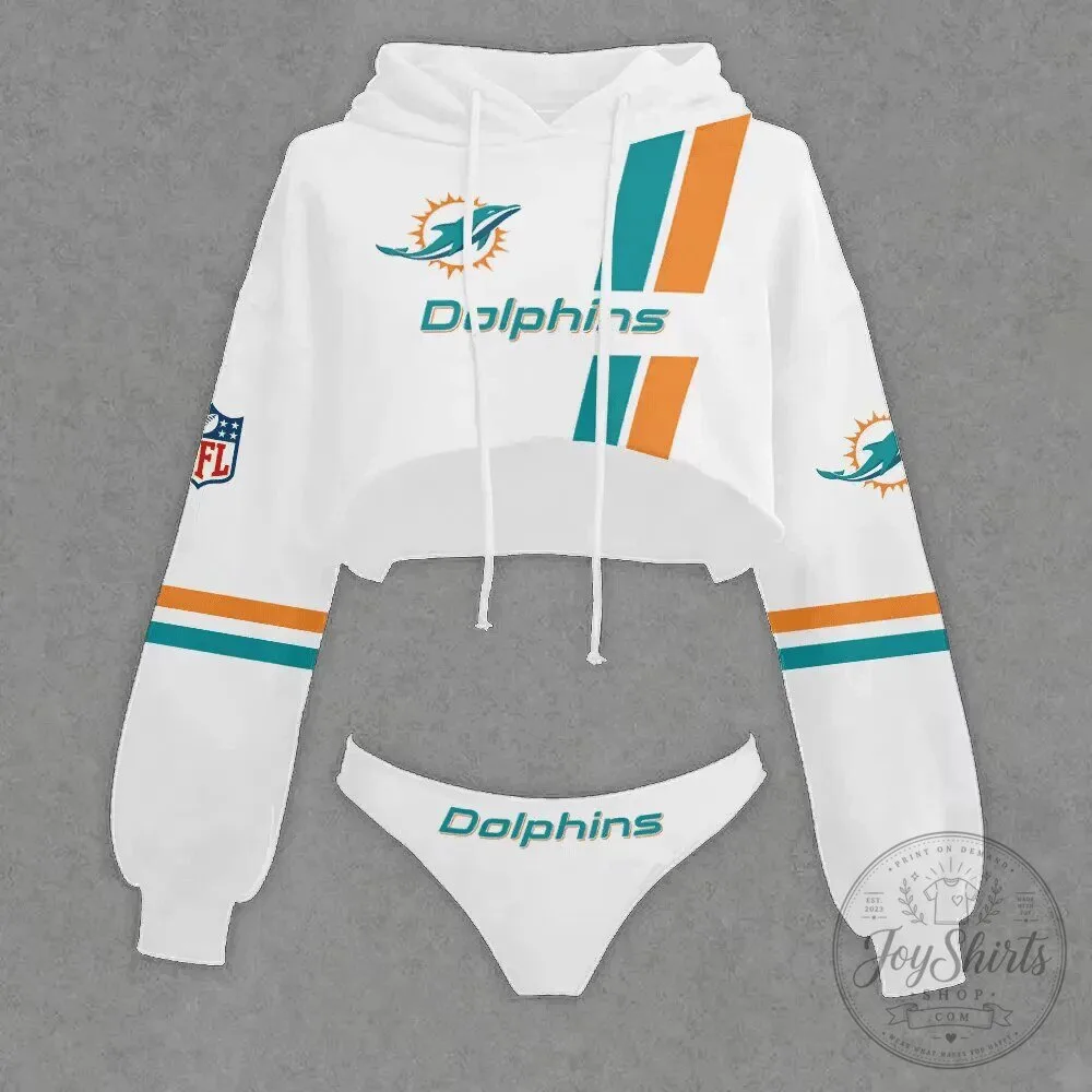 Women's Cropped Hoodie and Panty Set in Miami Dolphins Design 9 Women's Cropped Hoodie and Panty Set in Miami Dolphins Design