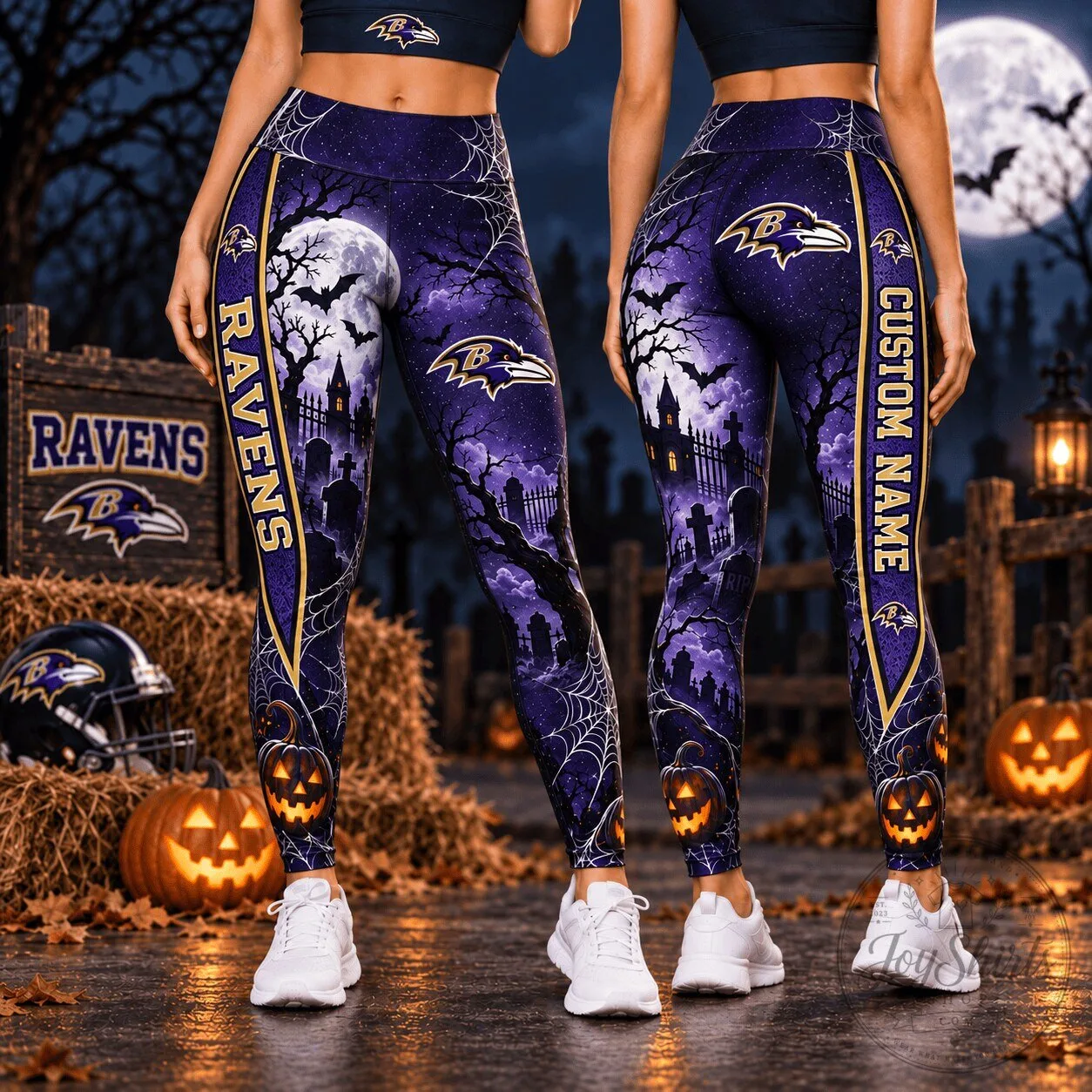Baltimore Ravens Halloween Haunted Graveyard Custom Name Leggings
