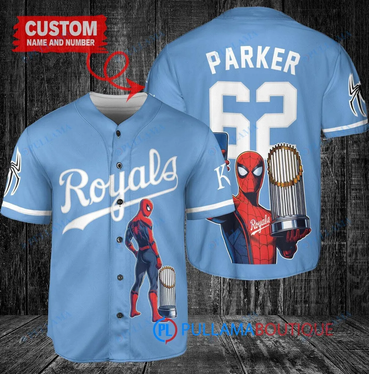 Kansas City Royals Baseball Spider-Man World Series Trophy Custom Baseball Jersey